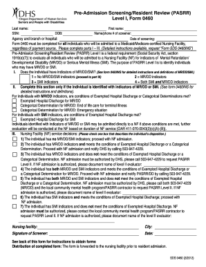 PASRR Level I bFormb 0460 - apps state or