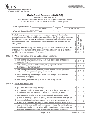 GAIN-Short Screener (GAIN-SS) Form