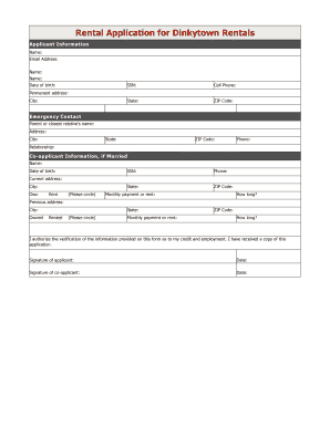 Rental Application for Dinkytown Rentals