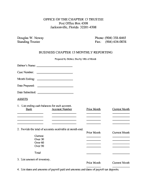 Business Chapter 13 Monthly Reporting Form