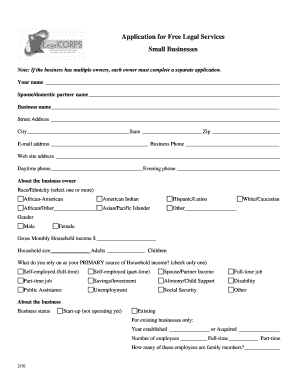 Application for Free Legal Services for Small Businesses