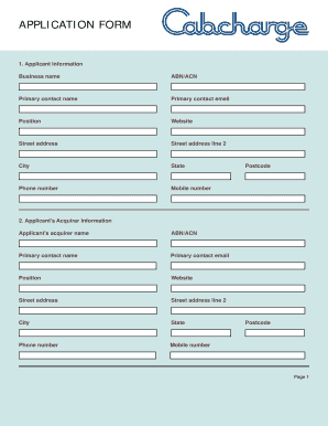 Cabcharge Payment Processing Application Form