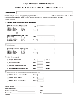 Payroll Changes Authorization - Benefits