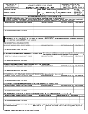 Army & Air Force Exchange Service Beneficiary Designation Form