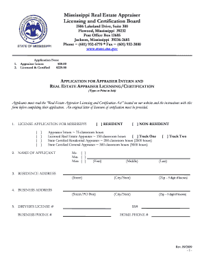Mississippi Real Estate Appraiser License Application