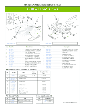 Maintenance Reminder Sheet for X320 Tractor