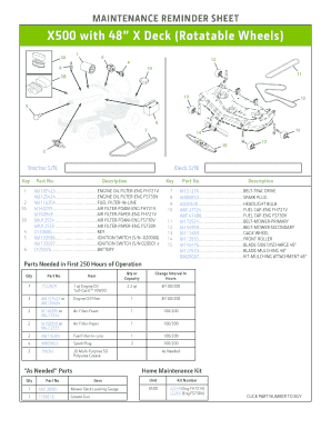 Maintenance Reminder Sheet for X500 Tractor