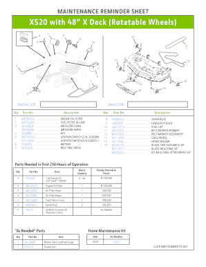 Maintenance Reminder Sheet for X520 Tractor