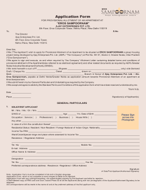 Apartment Provisional Allotment Application