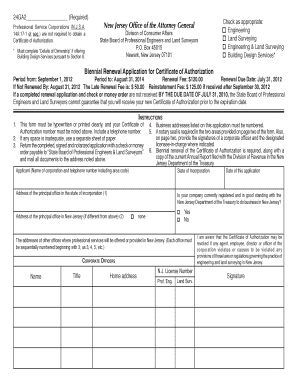 New Jersey Certificate of Authorization Renewal
