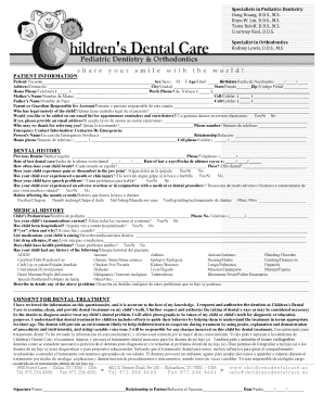 Pediatric Dental Patient Information Form