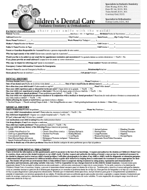 Pediatric Dental Patient Information Form