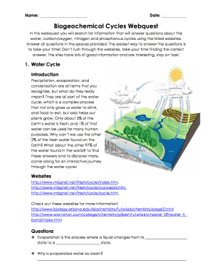 Biogeochemical Cycles Webquest