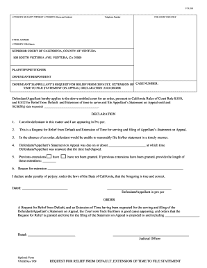 California Request for Relief from Default