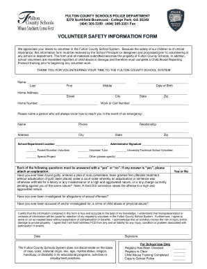 Fulton County Schools Volunteer Safety Information Form