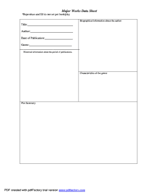 Major Works Data Sheet