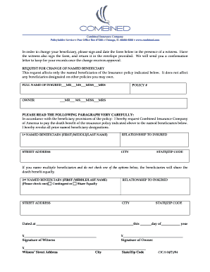 Request for Change of Named Beneficiary