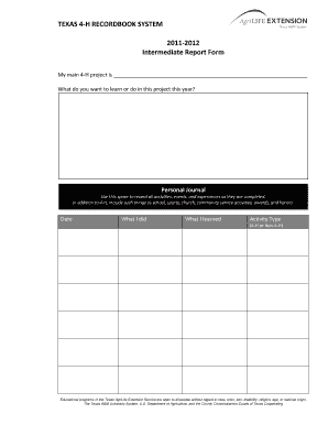 Texas 4-H Intermediate Report Form