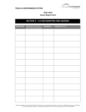 Texas 4-H Senior Report Form