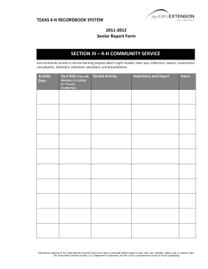 Texas 4-H Community Service Report Form
