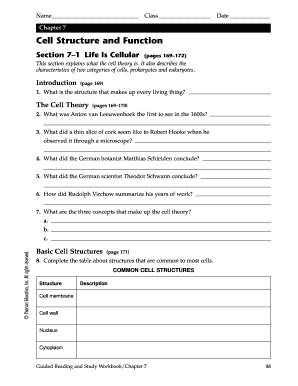 Cell Structure and Function Worksheet