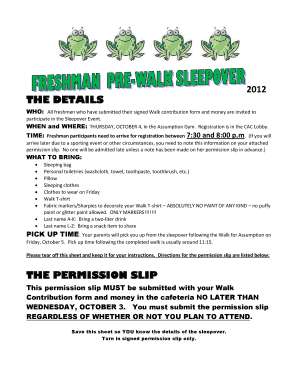 Club permission slip template - Freshman Sleepover Permission Slip - Assumption High School