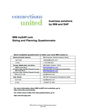 IBM SAP R/3 Sizing & Planning Questionnaire