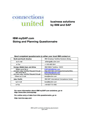 IBM SAP R/3 Sizing & Planning Questionnaire