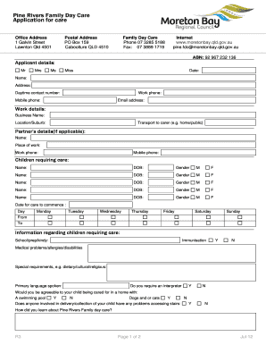 Pine Rivers Family Day Care Application