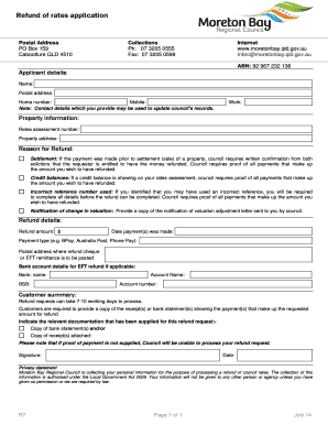 Moreton Bay Rates Refund Application