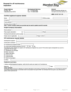 Request for Off Maintenance Inspection