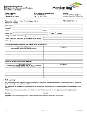 Risk Acknowledgement Form for Living with the Environment Program
