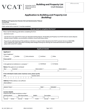 Application to Building and Property List