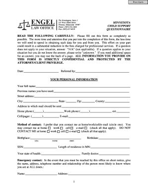 Minnesota Child Support Questionnaire