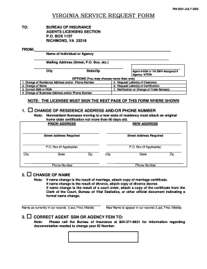 Virginia Service Request Form