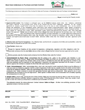 Short Sale Addendum to Purchase and Sale Contract