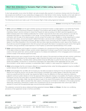 Short Sale Addendum to Exclusive Right of Sale Listing Agreement