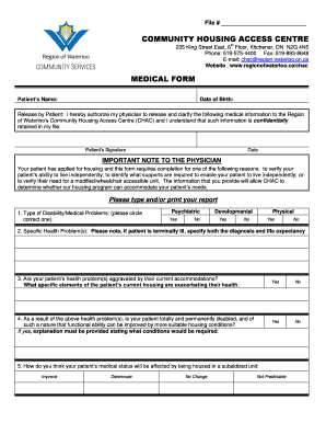 Medical Form for Housing Access