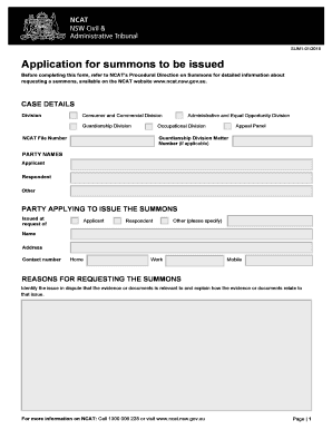 Application for Summons