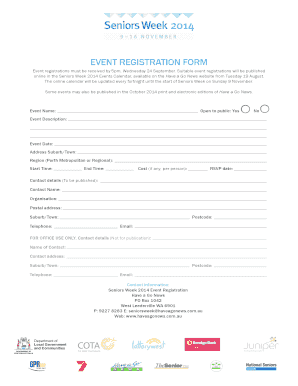Seniors Week Event Registration Form