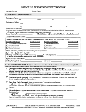 MassMutual Retirement Account Termination Form
