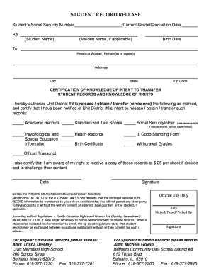 Student Record Release Form