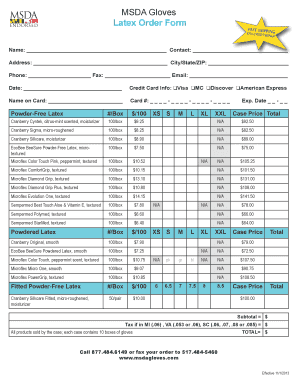 MSDA Gloves Order Form
