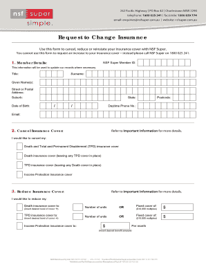 NSF Super Request to Change Insurance