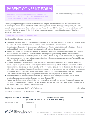 Parent Consent Form for Blood Donation