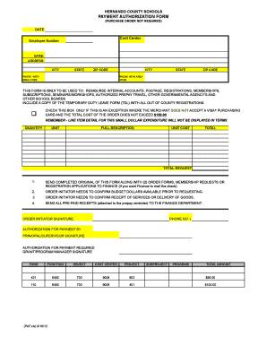 Hernando County Schools Payment Authorization Form