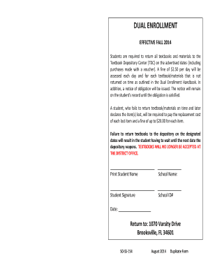 Dual Enrollment Textbook Return Form