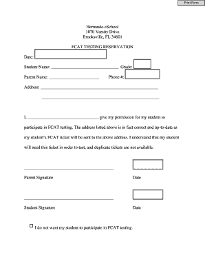 FCAT Testing Reservation Form
