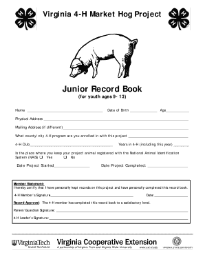 Virginia 4-H Market Hog Project Junior Record Book