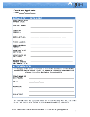 Gas Appliance Certification Application